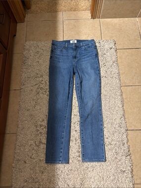 PAIGE Mid-Rise Straight Leg Jeans in Medium Blue Wash